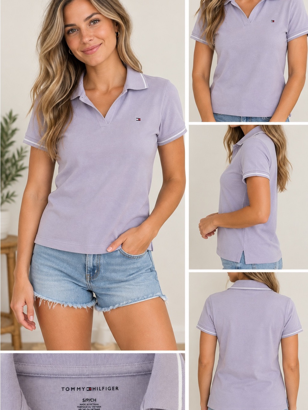 Tommy Hilfiger Lavender Short-Sleeve Polo Top